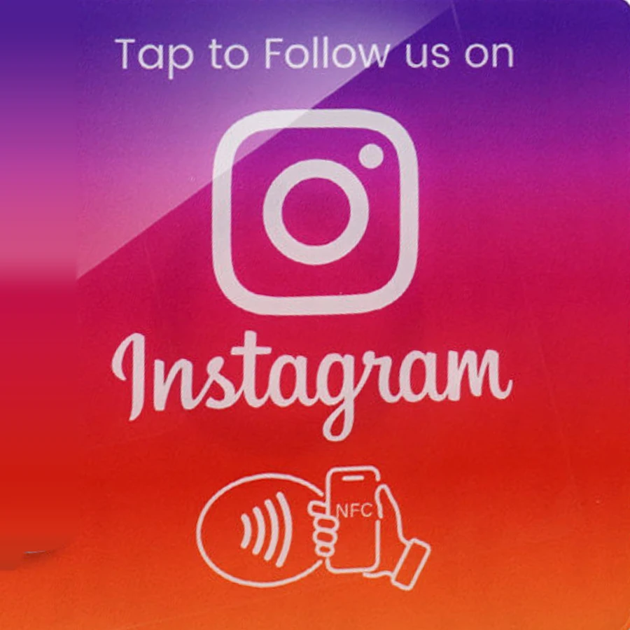Purple-to-orange NFC Instagram card: Tap to follow us on Instagram